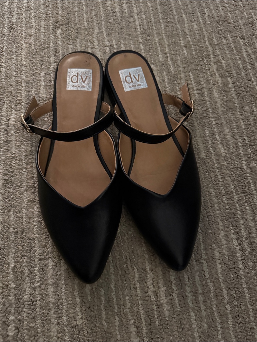Dolce Vita Black Pointed Slingback Flats with Tan Insole